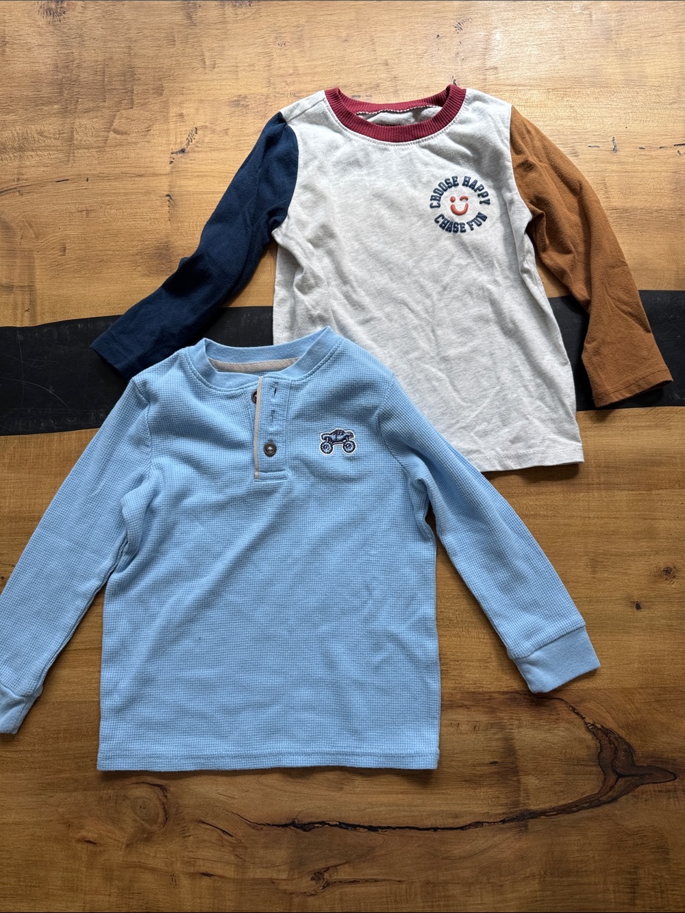 Garanimals Cream Colorblock Long Sleeve Tee & Light Blue Henley Top